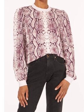 NWT CAMI NYC Roberta Sweatshirt in Berry Snake Sz S Puff Sleeve Animal Print
